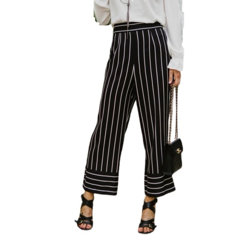 BB DAKOTA BY STEVE MADDEN Black and White Striped Wide Leg Pants, 2 - Picture 2 of 9